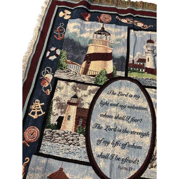 Goodwin Weavers throw blanket afghan lighthouse with psalms 27.1 in the middle - Picture 5 of 5